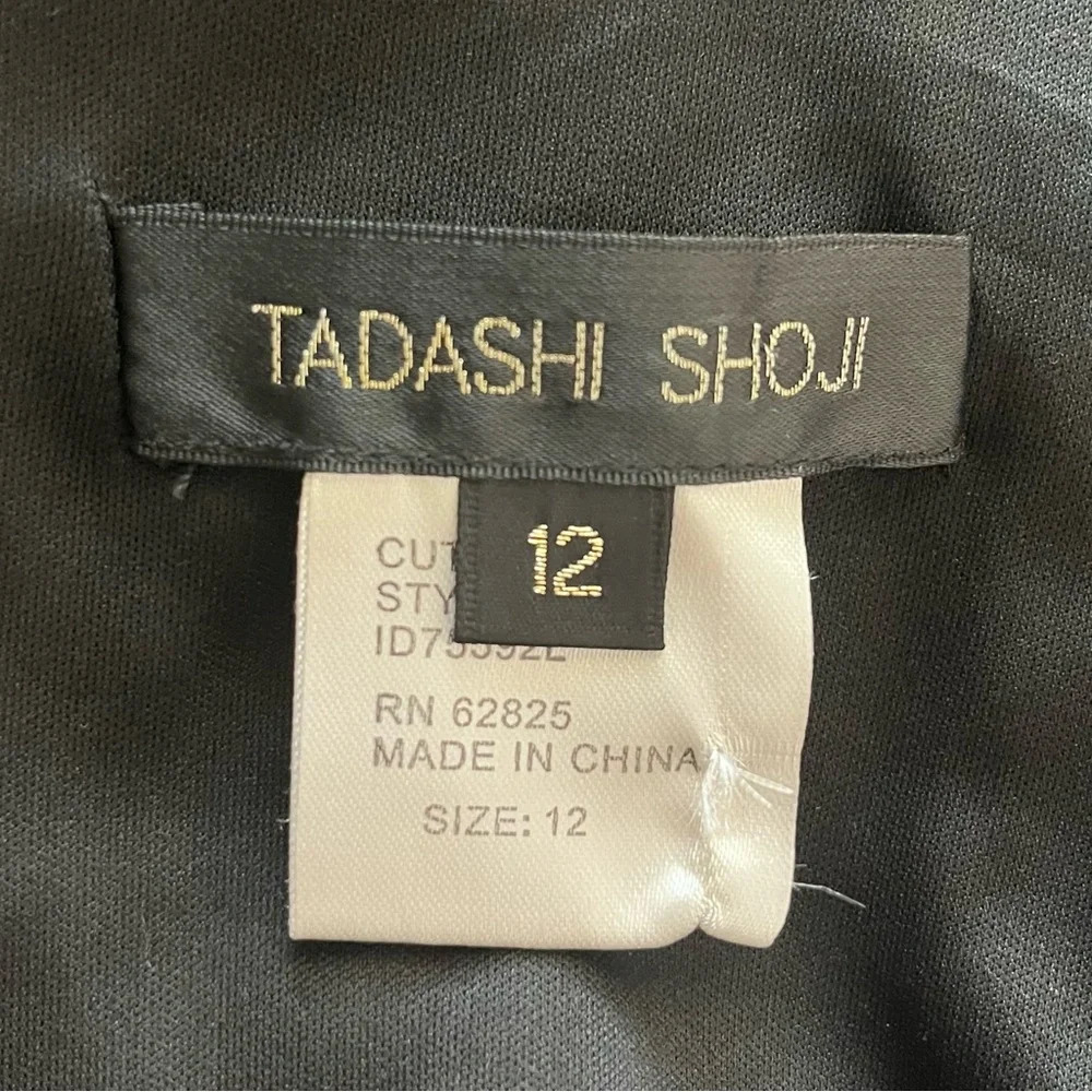 Tadashi Shoji Black Gold Beaded‎ Detail Collared Neckline Gown - Picture 8 of 9